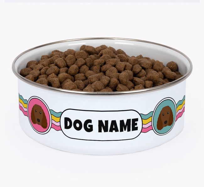 Rainbow Waves: Personalized {breedFullName} Enamel Dog Bowl